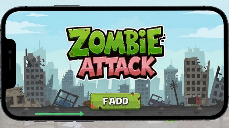 ZombieAttack ����ģʽ�������棬�ֻ���Ļ��ʾ��ϷLOGO�Ϳ�ʼ��ť������Ϊ�ưܳ�������ߣ����������������� Boogu ģ������