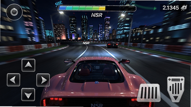 NSR ��ͷ�����ֻ����������ͼ����������Ϊ������ʻ�ӽǣ���Ļ���½���ʾ���ⷽ��������½�Ϊ����ɲ������ɲ��ť�������е����ۺ�������Ϣ������Ϊ����ҹ������������UI����������ʺ���Ϊ�����̳���ͼ