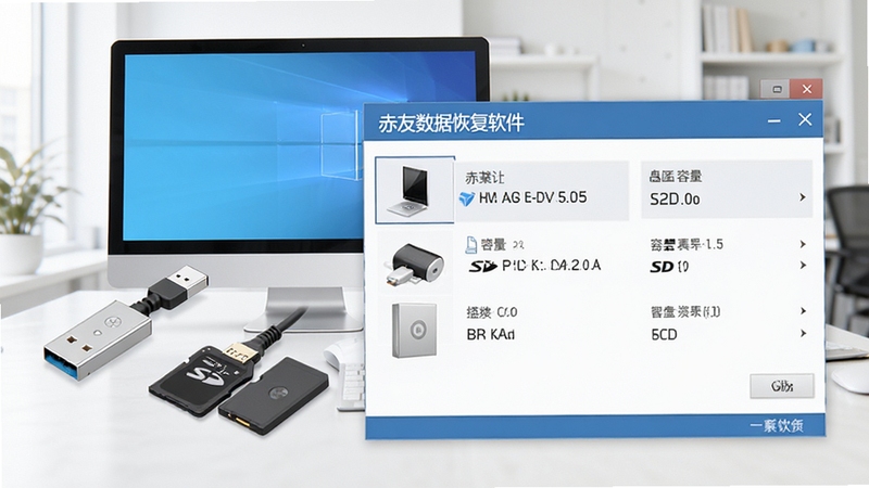 �������ݻָ�����ʶ����ִ洢�豸�Ľ��棬����չʾ��������U�̡�SD�����ƶ�Ӳ�̵�ʾ��ͼ�������������г����豸�̷���������Ϣ������Ϊǳɫ�칫�������������Ƴ������ݻָ������ɼ�