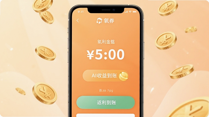 AI��ͼ��ʾ�ʣ�����չʾ��ȯApp�ķ�������ҳ�棬�ֻ���Ļ������ʾ�������͵�����ʾ������Ϊ��͵ĳ�ɫ���䣬��Χ�н��Ʈ��Ч�������崫�ݳ����浽�˵�ϲ�øУ������д�����ȯ������