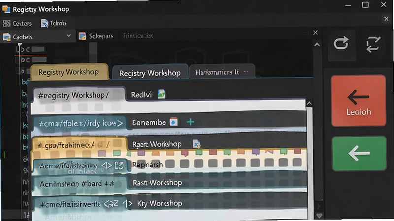 Registry Workshop ��������������ʾ���ǩҳ���У�ÿ����ǩҳ��ע��ͬ��ע���·�����Ҳ๤����ͻ����ʾ������������ť����������ɫ����ı༭�����ڣ�������ñ�ƽ���廭���ɫ�ʶԱ�������ǿ�����ܷ�����