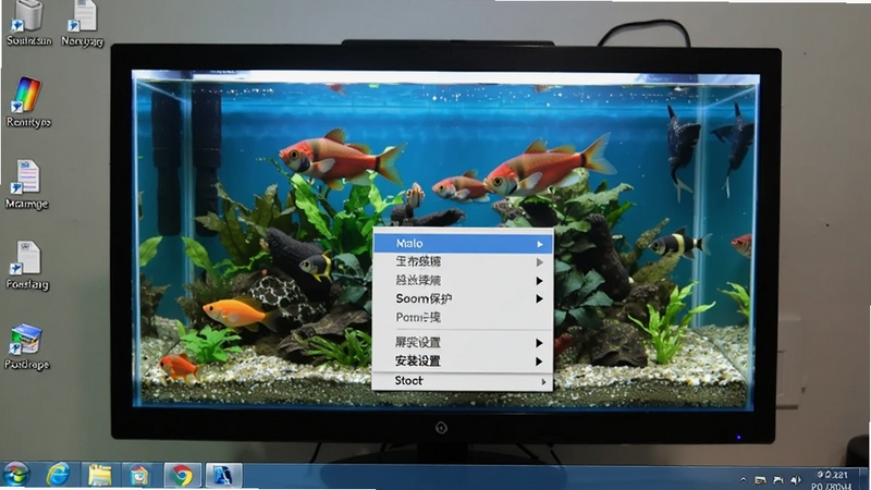鱼缸屏保 安装设置 屏幕保护程序 下拉菜单 选中状态 电脑桌面截图
