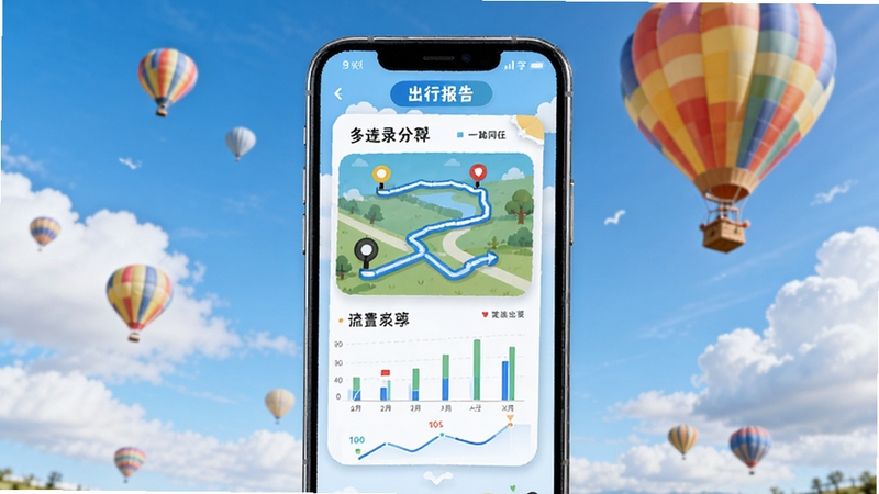 һ·ͬ���г̼�¼��������棬�ֻ���Ļչʾһ�Ŵ���·�߹켣��ͳ��ͼ���ĳ��б��濨Ƭ������Ϊ���������������������������ã�ͻ����¼���������Ȥ