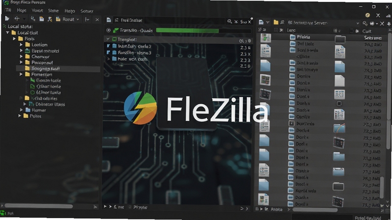 FileZilla����������ȫòչʾ�����Ϊ����վ��Ŀ¼�����Ҳ�ΪԶ�̷������ļ��б����м��Ǵ�����н����������岼������������Ϊ��ɫ�Ƽ������Ļ������Ŀλ����ʾFileZilla Logo������Booguģ�����ɣ�����ϸ�ڷḻ����Ӱ���
