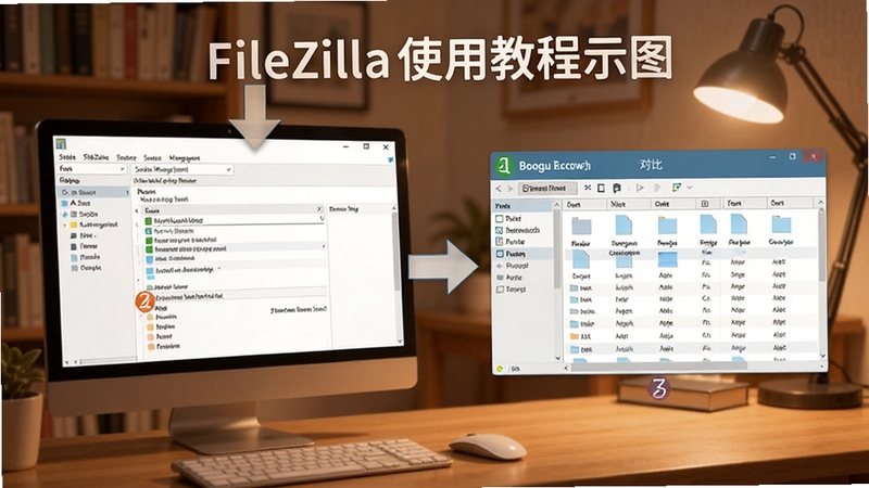 FileZillaʹ�ý̳�ʾ��ͼ������չʾ������Ļ�ϵ�վ����������ý��������ӳɹ�����ļ��б��Աȣ��Ա����м򵥵Ĳ����ż�ͷ������Ϊ�鷿������ɫ����ů���ʺ�Booguģ�����ɣ�ͻ���̵̳������׶����������