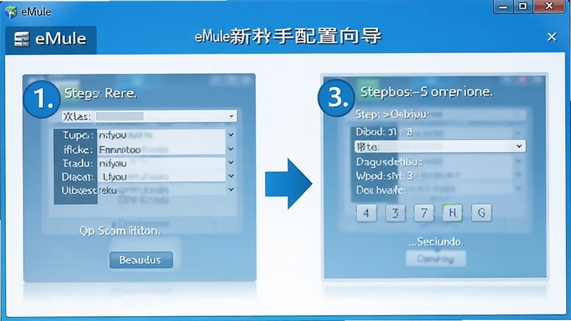 eMule ���������򵼽��棬չʾĿ¼���á��������ƺͷ��������Ӳ��裬�����Բ����źͼ�ͷ����������Ϊ��ˬ������ɫ����ͻ����������