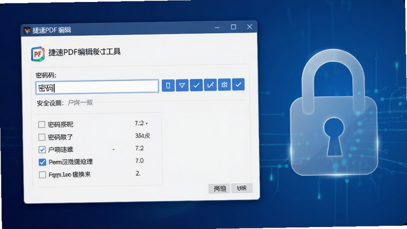 ����չʾ����PDF�༭�����ߵİ�ȫ���ô��ڣ������а��������������Ȩ�޹�ѡ�����Ϊ����ɫ���䣬��Ļ�Ҳ���һ�Ѱ�͸��������ͼ�꣬���崫�ݰ�ȫ�ɿ����Ӿ�����