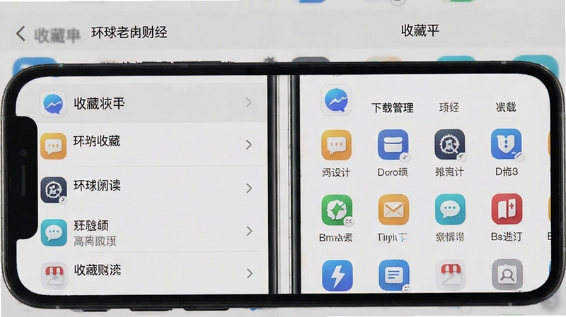 环球老虎财经 收藏夹与离线阅读界面 手机屏幕显示收藏列表和下载管理 背景为浅灰色 图标排列整齐 风格清爽