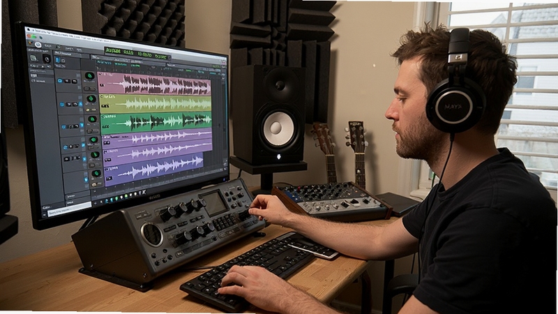 Audiotrak MAYA EX����ASIO�����û��ʴ𳡾�ͼ��չʾһλ�������������ڵ���ǰ��������������壬�������ж����Ƶ����Ͳ�����ʾ������Ϊ��ͥ¼���һ��������дʵ�Ҹ���������Ϣ