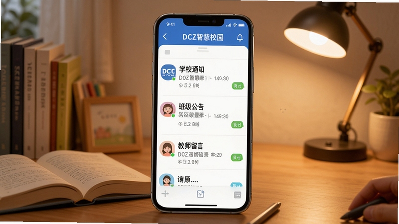 DCZ�ǻ�У԰��У��ͨ��Ϣ���棬�ֻ���Ļչʾ����ʽ֪ͨ�б�������ѧУ֪ͨ���༶�������ʦ���ԣ�ÿ����Ϣ����ʱ������Ѷ���ǣ�����Ϊ��ܰ�ļ�ͥ�������������鱾��̨�ƣ������Χ���У�����ϸ�ڣ�����Booguģ������