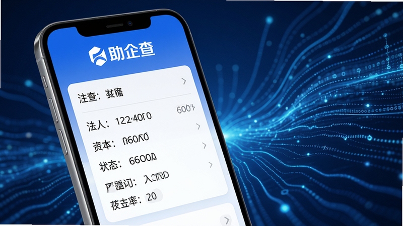 �������ҵ������Ϣ��ѯ���棬�ֻ���Ļ��ʾ��ҵ���鿨Ƭ���������ˡ��ʱ���״̬���ֶΣ�����Ϊ���������ĳ���Ƽ�����������ɫ��ɫ���������logo��Ŀ������дʵ���