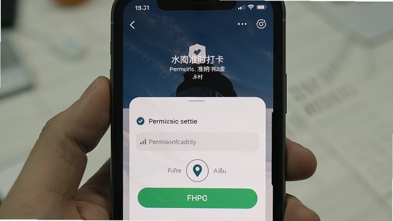 水印相机准时打卡定位操作界面截图,展示手机屏幕上显示的权限设置页面和定位开启状态,画面清晰,UI风格简洁,适配Boogu模型生成