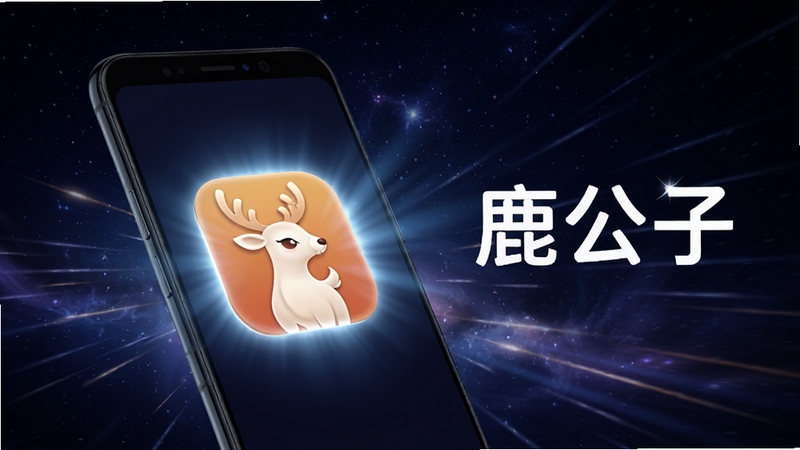 鹿公子软件轻量启动概念图,画面主体为一部安卓手机屏幕亮起鹿公子图标,背景区域为深色星空与速度光线,突出快速响应与流畅感,画面包含鹿公子文字标识