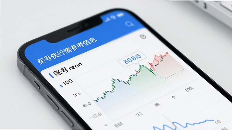 买号侠行情参考信息页面,图表展示账号价格区间与热度趋势,手机界面以蓝白配色为主,数据可视化清晰,背景干净整洁