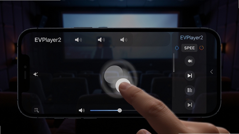 EVPlayer2���ƿ����뱶�ٲ��Ž��棬����չʾ�ֻ���Ļ����ָ�������������Ķ�̬Ч������Ļ�����ʾ���ٲ���ѡ���б�������Ϊ��ɫӰԺ��Χ��ͻ����������ԣ����������в�θ�