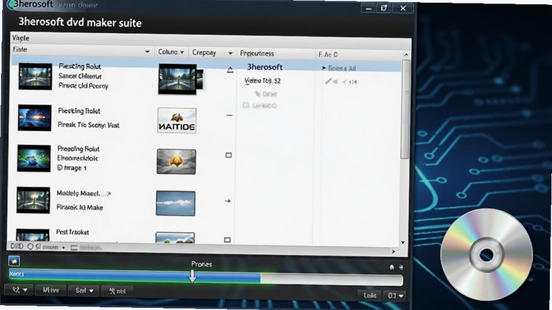 3herosoft dvd maker suite ��Ƶת DVD �������棬��������λ����Ļ���룬��ʾ��Ƶ�ļ��б����¼������������Ϊ����ɫ�Ƽ��н��䣬���½��й���ͼ�꣬����������ֻ���������