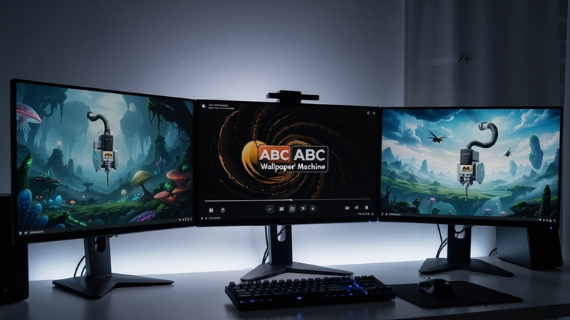 ABC Wallpaper Machine 动态壁纸播放界面,多显示器分别展示不同动态画面