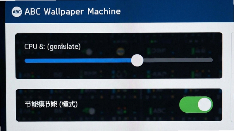 ABC Wallpaper Machine 性能设置界面,展示 CPU 占用调节滑块与节能模式开关