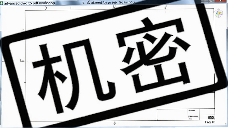 一张带有水印的PDF图纸预览图,水印文字为“机密”字样,右下角有页脚页码,整体由advanced dwg to pdf workshop生成,背景为白色,展示水印效果