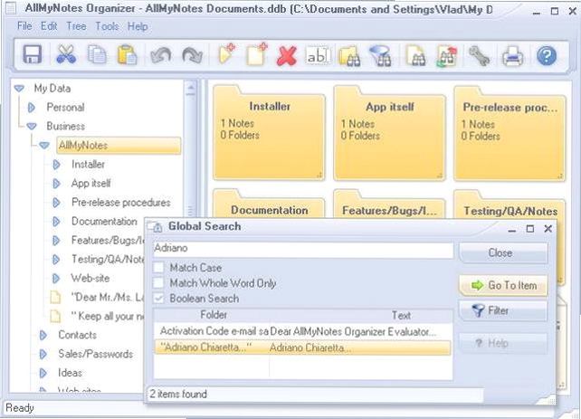 AllMyNotes Organizer Free Edition 导入导出教程