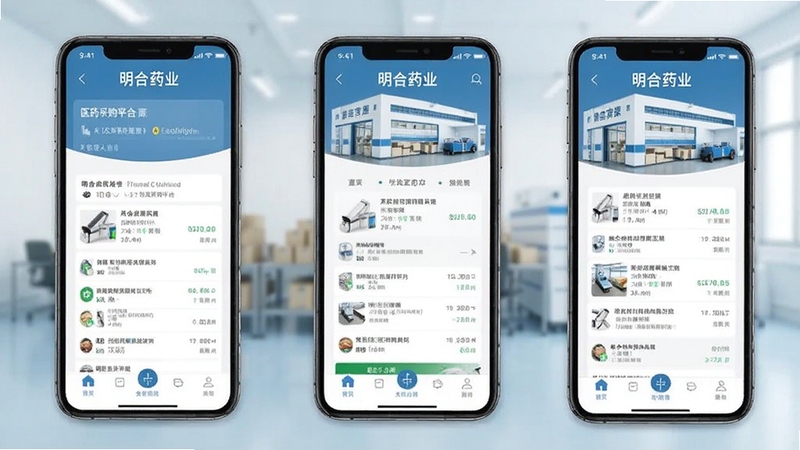 明合药业 医药采购平台 手机应用界面展示图