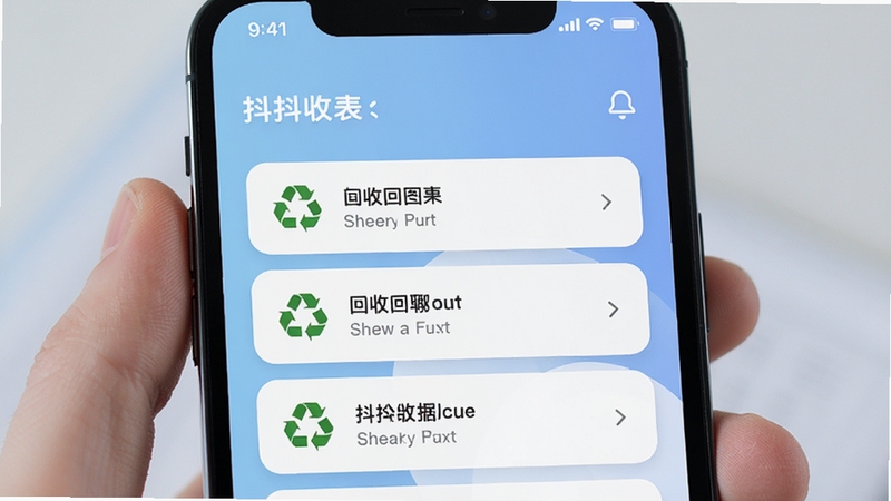 抖抖收 应用主界面 手机屏幕 中央展示回收列表 背景为柔和渐变蓝色 简约现代风格 高清细节