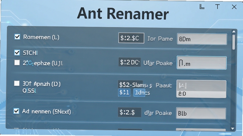 Ant Renamer �����������������ý����ͼ��񣬻�������չʾ�������������б���ÿ��������и�ѡ��Ͳ�������򣬱���Ϊ����ɫ���䣬����Ԫ�����������������Ϸ���ע Ant Renamer ����������Ƽ�����ʵ���Լ��