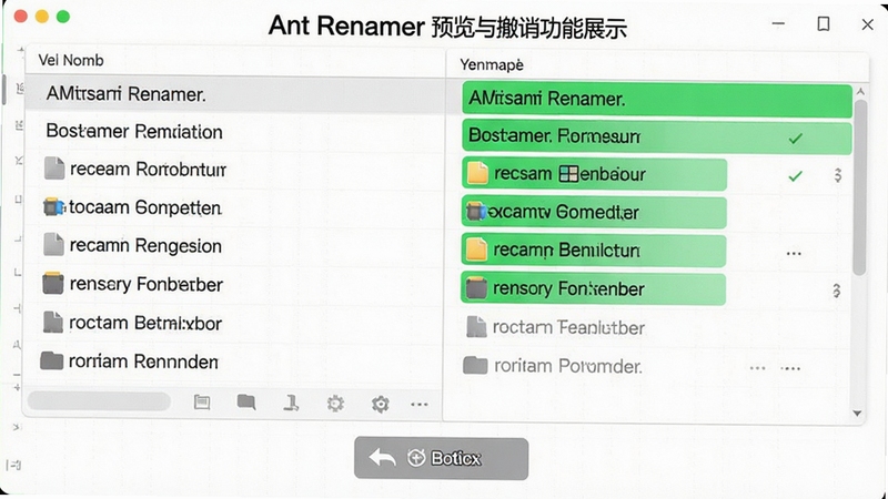 Ant Renamer Ԥ���볷������չʾ����������Ϊ���Ҷ��յ��ļ����б����������ƻ�ɫ��ʾ���Ҳ���������ɫ�������ײ��г�����ťͼ�꣬����Ϊ��ɫ�����������岼������ֱ�ۣ����ְ�ȫ�ɿ��Ĳ�������