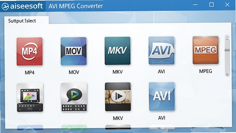 Aiseesoft AVI MPEG Converter�������ʽѡ����壬չʾMP4��MOV��MKV��AVI��MPEG�ȶ��ָ�ʽͼ���������У�������ˬ�������������Ʊ�ʶ