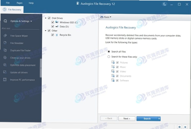 auslogics file recovery 扫描结果筛选界面