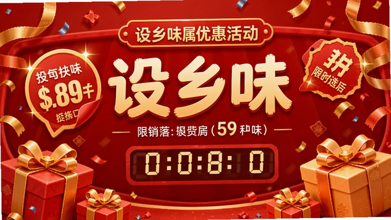 ����ζר���Żݻҳ�棬����չʾ����ζAPP�Ĵ������������ۿ۱�ǩ����ʱ����ʱ������Ϊϲ��ĺ�ɫ���ɫ���䣬����кͲʴ�װ�Σ������Χ���ң�ͻ���Ż�����