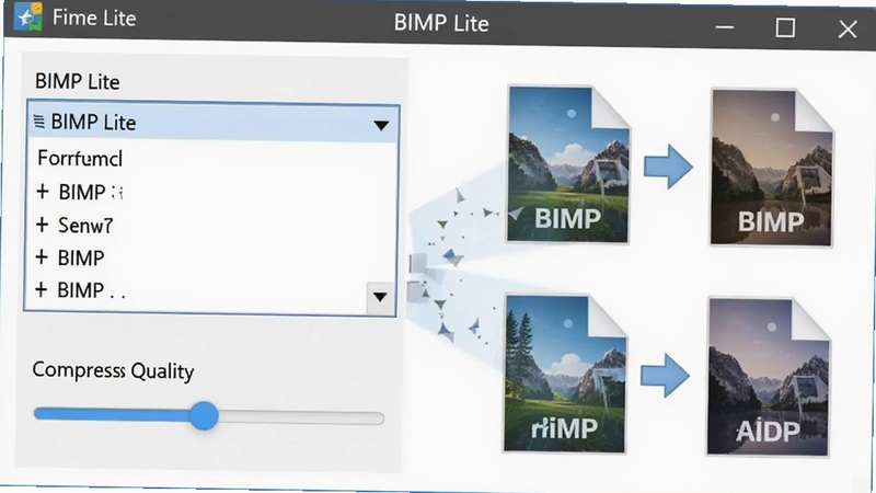 չʾ BIMP Lite ��ʽת����ѹ�����ܵĽ�����д����������ʾ�ļ���ʽ�����˵���ѹ���������飬�Ա��ж���ͼƬ�ļ�ͼ���һ�ָ�ʽ��Ϊ��һ�ָ�ʽ���Ӿ���Ч���������� BIMP Lite �����ڽ����������������������