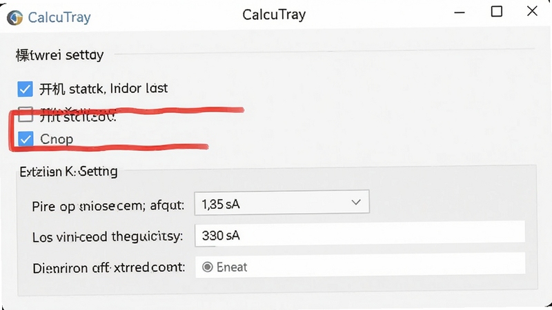 CalcuTray���ý����ͼ��ͻ����ʾ����������ѡ��Ϳ�ݼ��������򣬽�����Ϊǳɫ���⣬��������