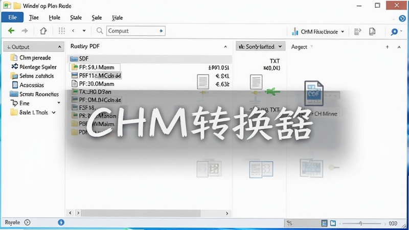 CHM转换器转换完成后在文件夹中生成PDF和TXT文件的截图,展示输出文件列表和文件大小信息,界面中包含CHM转换器文字,背景为Windows资源管理器窗口,整体色调清爽明亮。