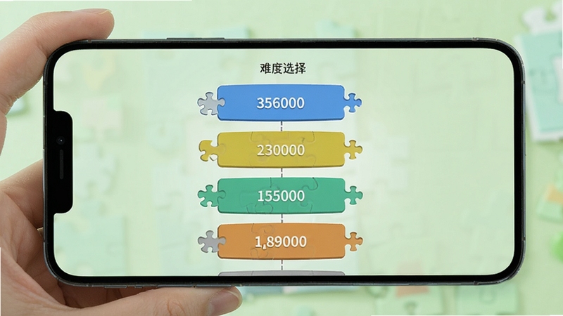 ����ȥƴͼ�Ѷ�ѡ����棬����������ʾ����Ѷ�ѡ�ť�ӵ͵������У�ÿ����ť�Ա߱�עƴƬ�������ֻ���Ļ��������������Ϊ��͵�ǳ��ɫ����������ֱ�ۣ�ͻ���Ѷ����ɵ��ڹ���