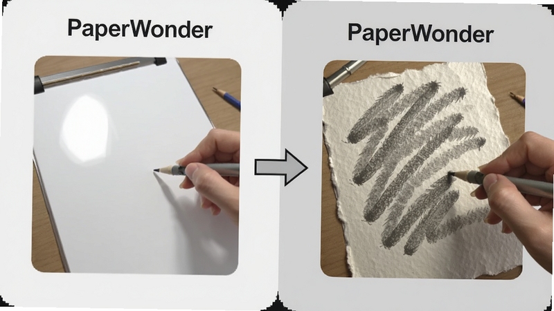 PaperWonder ����ͨ�滭Ӧ�öԱ�ʾ��ͼ�������������ͨӦ���ڹ⻬�����ϻ滭��Ч����������Ե�������ȣ��Ҳ��� PaperWonder �ڴ���ֽ�ϻ滭��Ч��������������Ȼë����������͸���м��ü�ͷ���ӣ�����Ϊǳ��ɫ�Ա�չʾ�壬���� Boogu ģ������