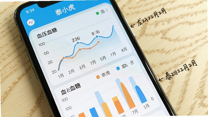 ̩С��Ӧ���ڽ�������ҳ����д���ֻ���Ļ��ʾѪѹ����ͼ��Ѫ����״ͼ��ͼ����ɫ��ˬ���Ա�����д�������ڱ�ע��������ǳɫľ�����棬����ɾ����࣬ͻ��̩С�������ݿ��ӻ�����