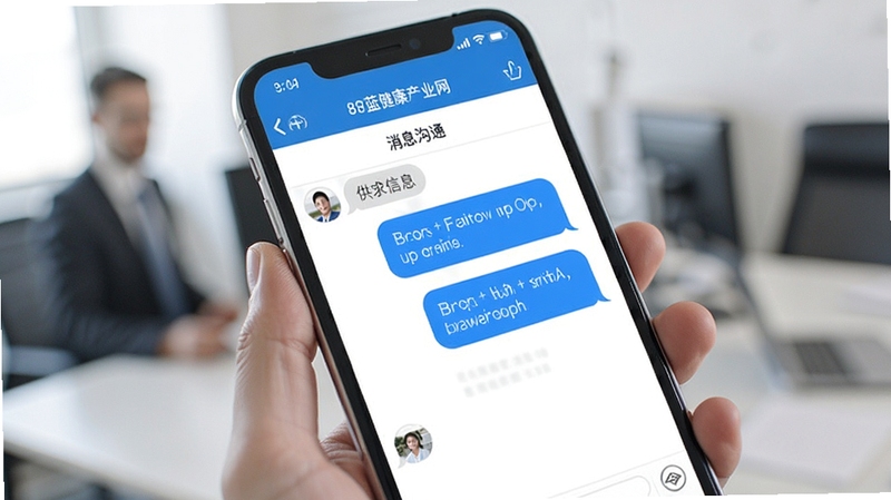 88蓝健康产业网 消息沟通界面 手机聊天窗口 供求信息对话 蓝色气泡 简洁对话框设计 商务沟通场景