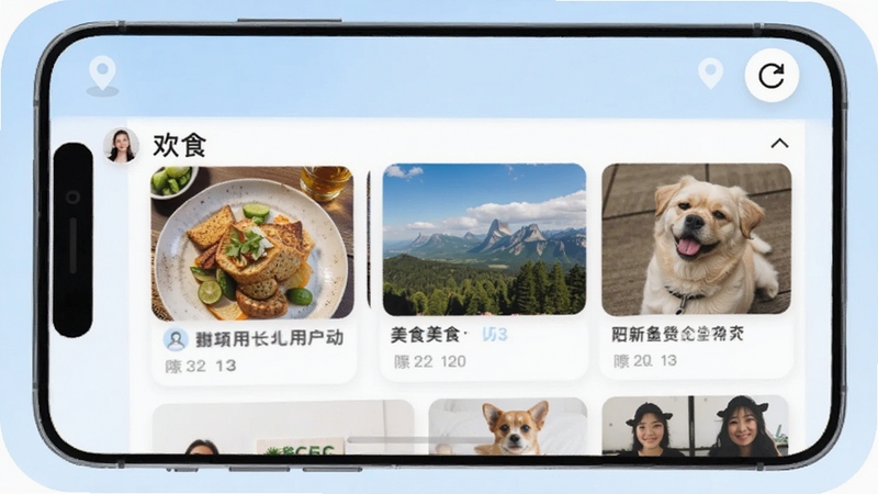 ��Ѱ������̬ҳ�棬�ֻ�������ʾ�����û�������ͼ�Ķ�̬����������ʳ���羰������ȿ�Ƭ�������ж�λͼ����ˢ�°�ť������Ϊǳ��ɫ���䣬�����Ӿ���ˬ������Booguģ������