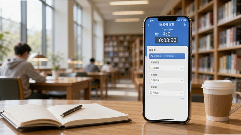 �����ƿ���ģ�⿼�Խ��棬�ֻ���Ļ��ʾ���Ե���ʱ�ʹ��⿨������Ϊͼ�����ϰ��Χ�������бʼǱ��Ϳ��ȱ�����������������ѧϰ��ΧŨ��AI��ͼ