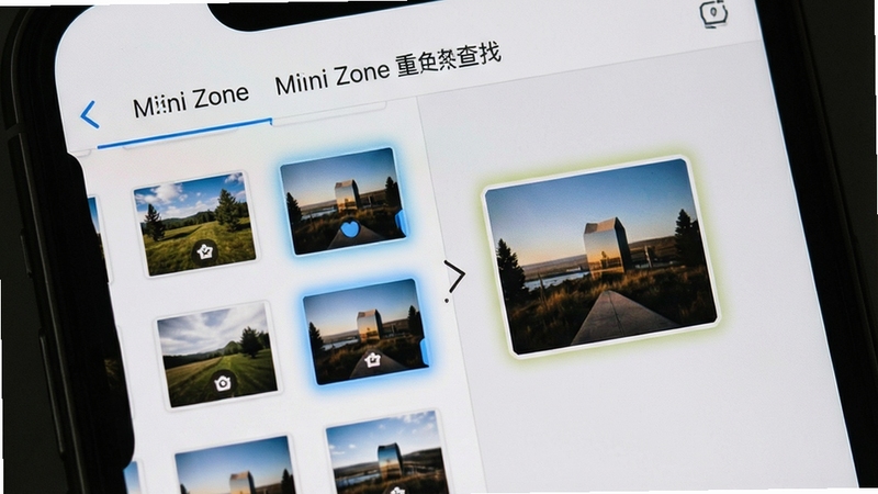 Mini Zone �ظ��ļ����ҽ��棬�ֻ���Ļչʾ���ŵ���Ƭ����ͼ�Աȣ���ͬ��Ƭ��������ǣ�����Ϊǳ��ɫ����񣬻���ͻ���ļ�������ֱ����������