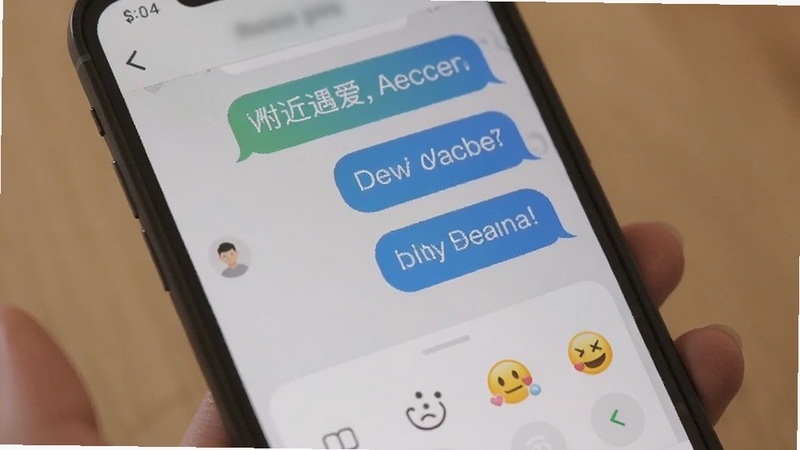 附近遇爱 聊天互动界面 手机屏幕显示对话气泡和表情面板 背景为浅灰色聊天背景 画面温馨自然 体现真实社交场景