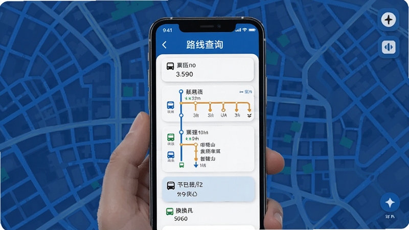 ����������һ��ͨ·�߲�ѯ���棬�ֻ���Ļ��ʾ������·�뻻�˷���������Ϊ���е�ͼ�����ɫ�������ֱ��