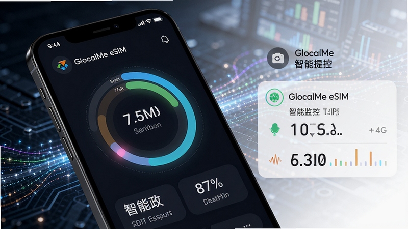 GlocalMe eSIM �������������չʾͼ���ֻ���Ļ��ʾ��������ͼ��������ͳ�ƣ�����Ϊ��ɫ�Ƽ���񣬴�������������Ч��ͻ��ʵʱ������������ѹ���