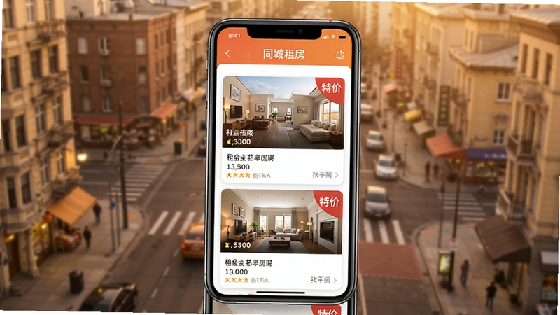 ͬ���ⷿ�ؼ�APP����չʾ�����ؼ۷�Դ�б����ֻ���Ļ�������ɼ����ŷ�Դ��Ƭ��ÿ�ſ�Ƭ��ע�����ؼ۽Ǳ꣬����Ϊ���н������ͼ��ɫ����ů��ͻ���ҷ�Ч���뱾��������Ϣ