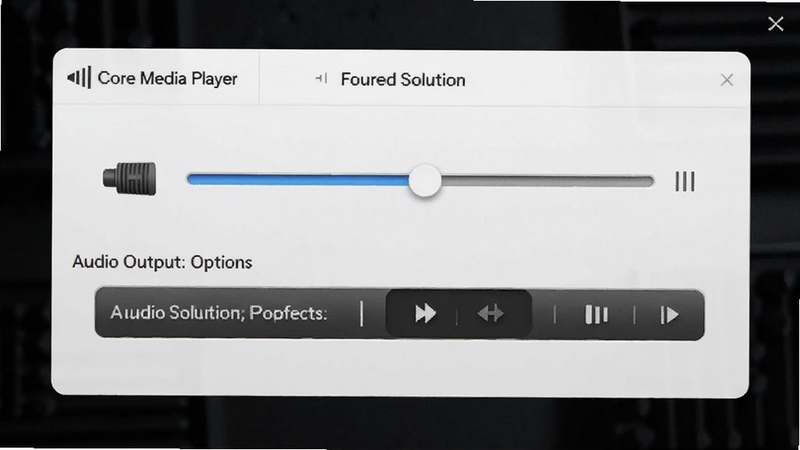 The Core Media Player 播放器音频设置面板,画面中显示音量调节与音频输出选项,背景为深色,突出声音解决方案