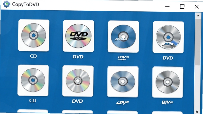 һ��չʾ CopyToDVD �����й�������ѡ������ͼƬ���������г����ֹ��̸�ʽͼ�꣬����CD��DVD������ȣ���������ɫ�Ͱ�ɫΪ��ɫ����ͻ�����ʽ��������
