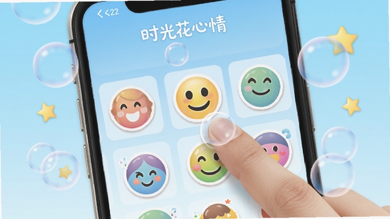 ʱ�⻨�����ǩѡ����棬�ֻ���Ļ��ʾ��ɫ����ͼ�������û���ָ���������һ��Ц����ǩ������Ϊǳ�����䣬��ΧƯ����͸������������װ�Σ�������������