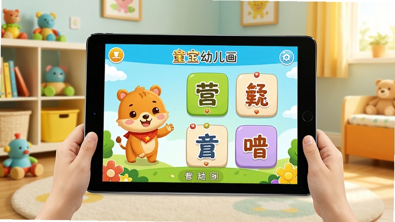 ����������һ̨�򿪵�ƽ����ԣ���Ļ����ʾͯ���׶�����ʶ���������棬�пɰ��Ŀ�ͨ�����ɫ�Ͳ�ɫ���ֿ�Ƭ����������ܰ�Ķ�ͯ���䣬����ܺ���ߣ�����ɫ��������ů���ʺ��׶���������