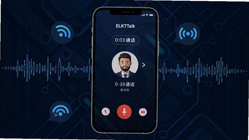 ELKTalk ����ͨ�����棬�ֻ���Ļ��ʾͨ��ʱ������ϵ��ͷ�񣬱���Ϊ����ɫ�Ƽ���������Χ����Ƶ�����������ź�ͼ�꣬�������ִ���ͻ�����ӳ�ͨ�����ܣ����� Boogu ģ������